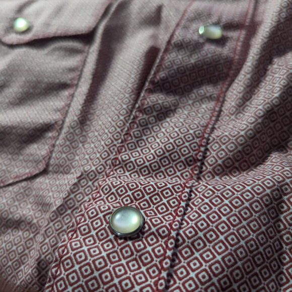 Wrangler Wrancher Pearl Snaps Western Geometric Print Large Men's Shirt Vintage - Picture 5 of 6